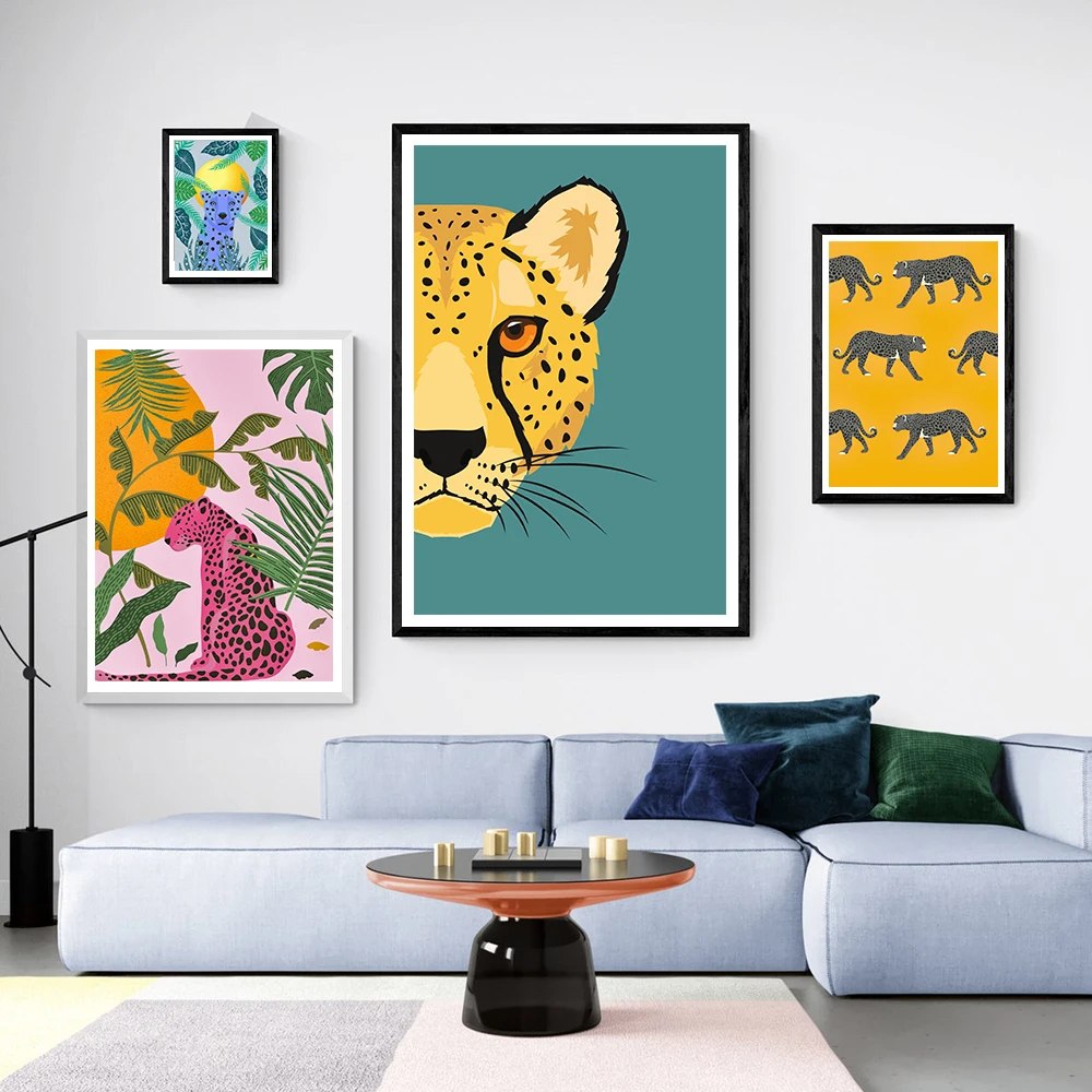 Настенная картина с изображением джунглей леопарда кота растений тропическая