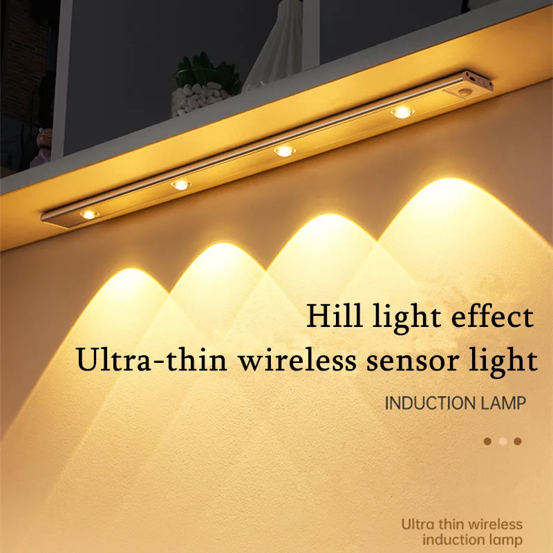 

Светодиодный ультратонкий светильник для шкафа, беспроводной ночсветильник с датчиком движения, с питанием от USB, для кухни, чулана, спальни...