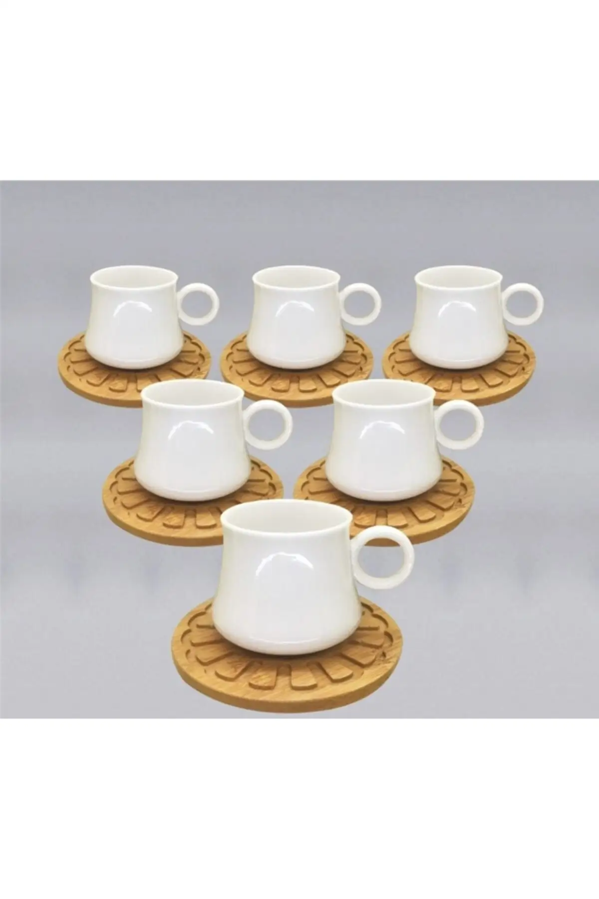 

Amazing Turkish Greek Arabic Coffee & Espresso Cup Set 6 Psc. Luxury Bamboo Plate Porcelain Cup Set