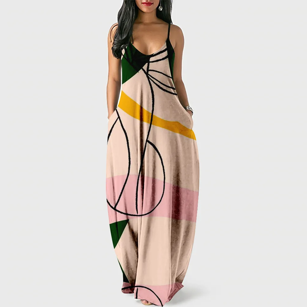 

Женское длинное платье с лямкой на шее, повседневное асимметричное пляжное платье без рукавов с принтом, y2k