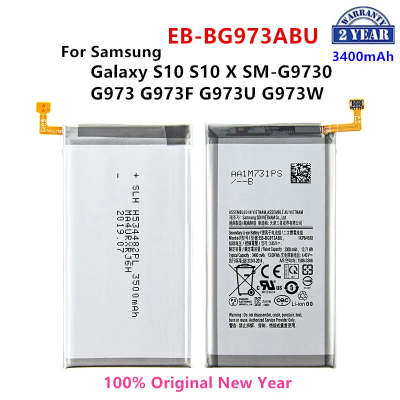 

100% Orginal EB-BG973ABU 3400mAh Battery For Samsung Galaxy S10 S10 X SM-G9730 SM-G973 G973F G973U G973W Mobile Phone