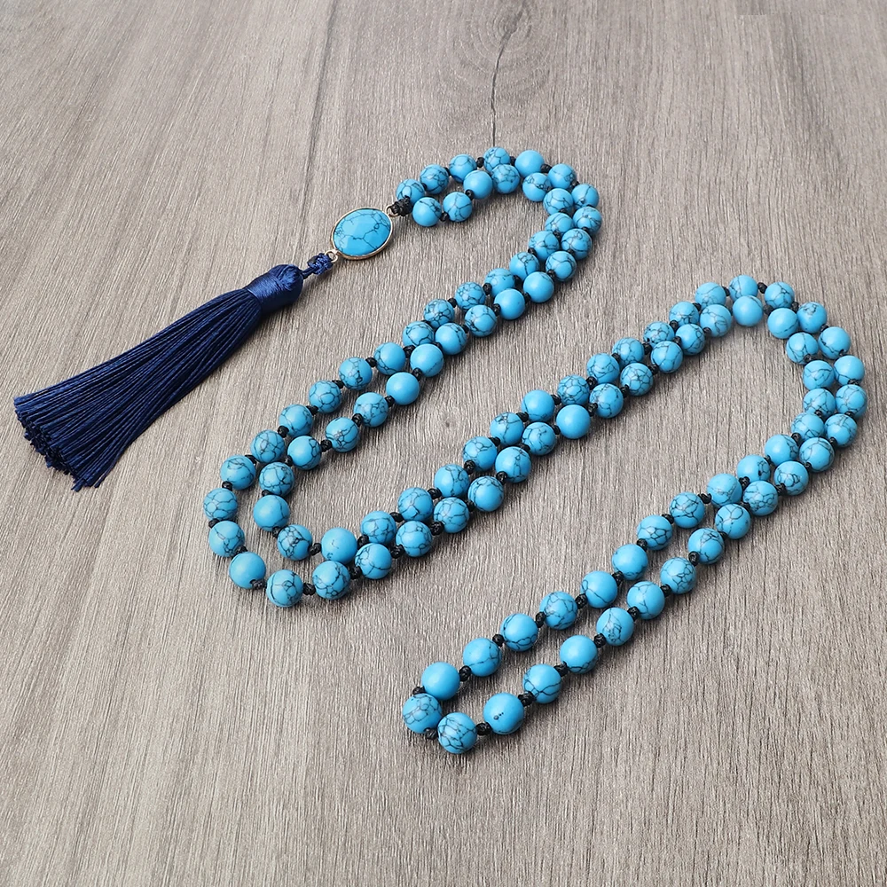 Ожерелье из натурального камня 8 мм 108 бусин Длинная подвеска для медитации