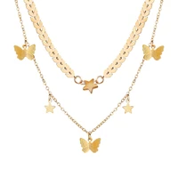 delysia king hot sale golden butterfly pendant necklace creative retro alloy metal clavicle chain