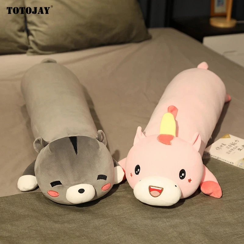 80-120CM Животные Плюшевая Игрушка Длинная Подушка для Сна Мягкий Друг На Ногах Единорог Динозавр Кот Коричневый Медведь Свинья Игрушки для Детей.