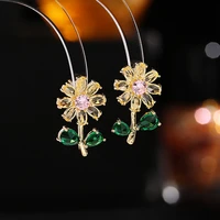 zircons easy wear lovely geometric flower daisy milticolor cubic zirconia stud earrings for women party fashion jewelry 2022