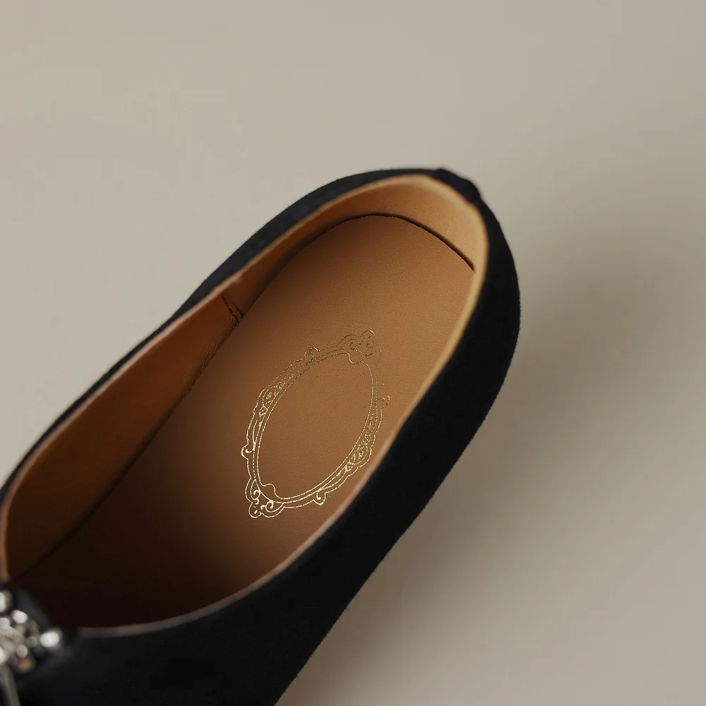 【JOCHEBED HU】Women Shoes Genuine Leather Square Toe Solid Modern for Women Soft Low Heels Plus Size Shoes 34-42