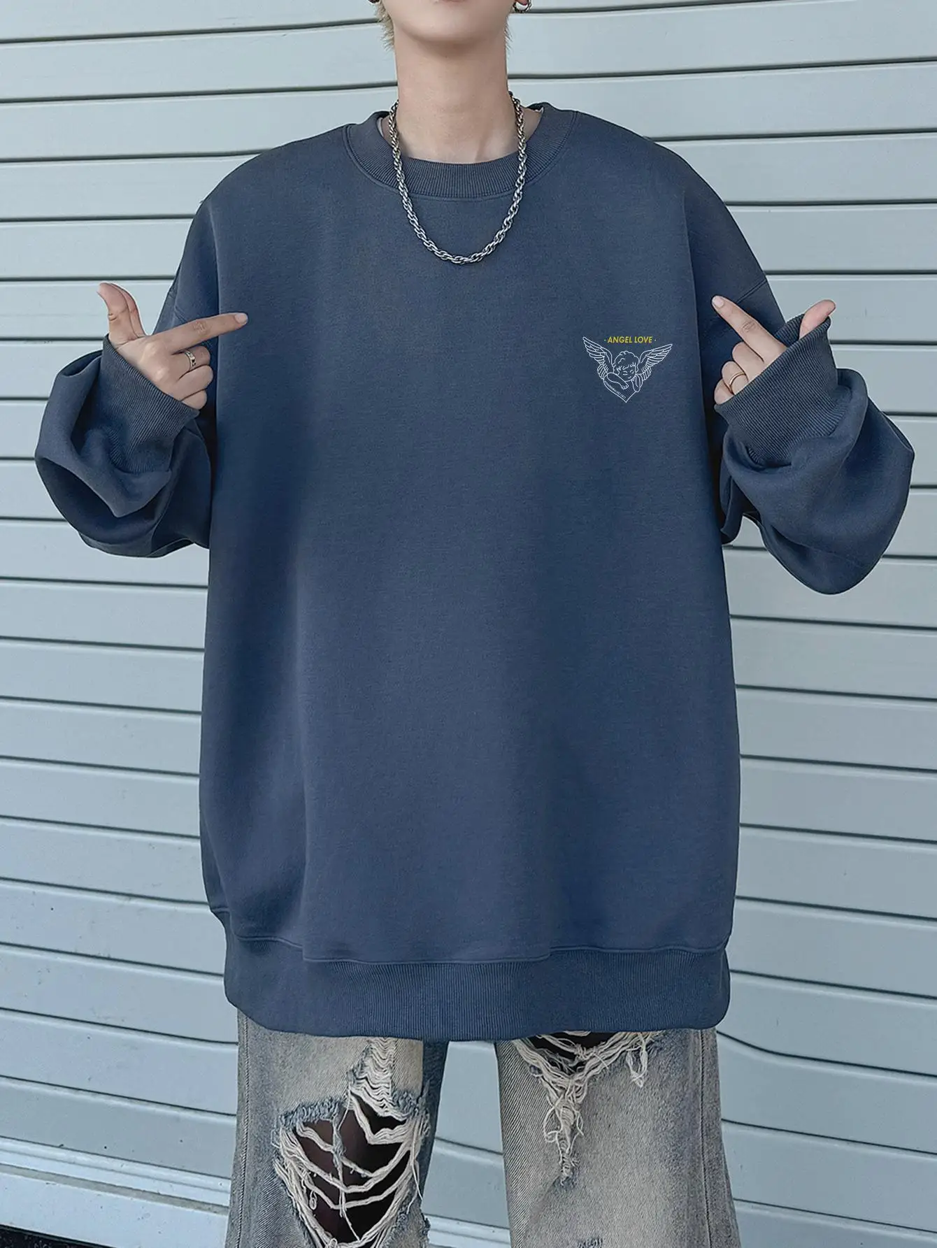 Мужские свитшоты с принтом Angel Love Y2k свободные мужские пуловеры открытыми плечами