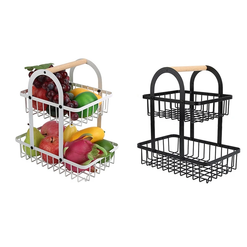 

2-Tier Metal Fruit Basket Portable Kitchen Storage Countertop Shelf Rack For Fruits Household Toiletries