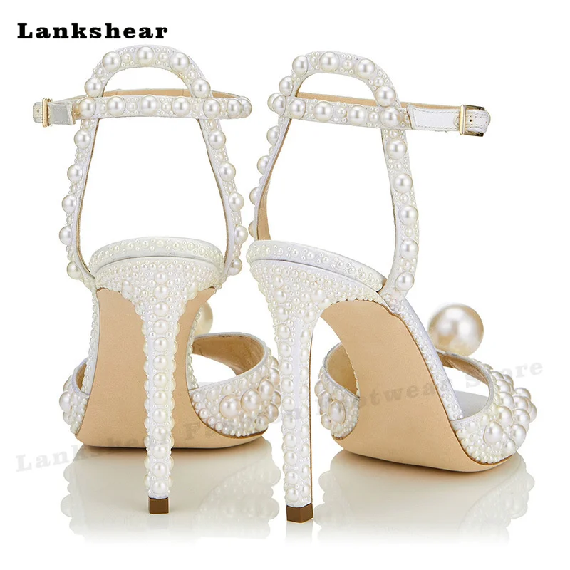 White Silver Pearl Bling Bling Peep Toe Stiletto Sandals Wedding Shoes Banquet Shoes Sales Evening Shoes High Heel Pumps