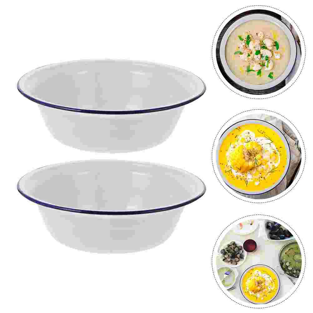 

Enamel Bowl Bowls Soup Basin Serving Enamelware Salad Mixing Plates Cereal Round Fruit Large Metal Vintage Tray Pasta Dinner