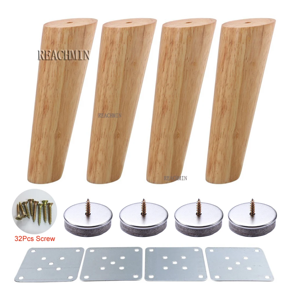 

4Pcs Solid Wood Furniture Legs 18CM Oblique Tapered Reliable Wood Furniture Cabinets Legs Sofa Feets With Screws and Mats
