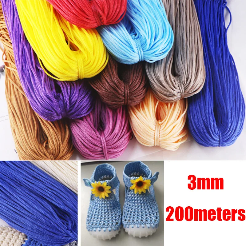 

200M 3mm Color Nylon Cord Thread Crochet Hollow Line Macrame DIY Hand-Woven Bracelet Braided Handicrafts/Shoes