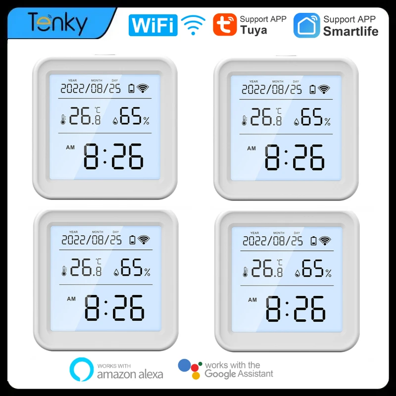 Датчик температуры и влажности Tuya Wi-Fi, термометр с подсветкой ...