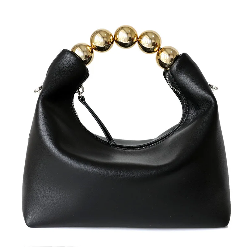 

2022 Summer New Niche Fashion Multi-Color Leather Pearl Handbag Design Sense Crescent Lady Shoulder Bag Solid Color Leather Bag