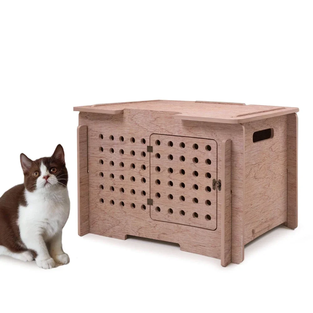 

Outdoor Wooden Cat House | Cube Portable House & Carrier for Kitty, Hamster, Bunny, Small Pets |Hidden Cat Litter Box