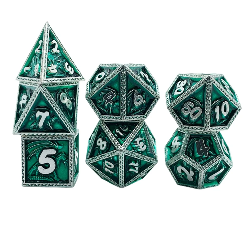 7 Pcs/Set Metal Dice Multi-faceted Various Shapes Sculpture Digital Dice with Box for Club/Party/Family Game Accessories