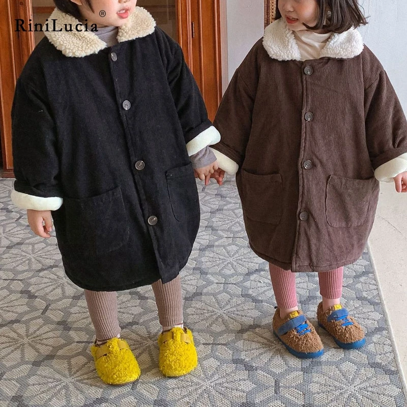 

RiniLucia Girl Plaid O Neck Button Floral Coat Jacket For Girls Boy Baby Kids Winter Children's Warm Outerwear Korean Style