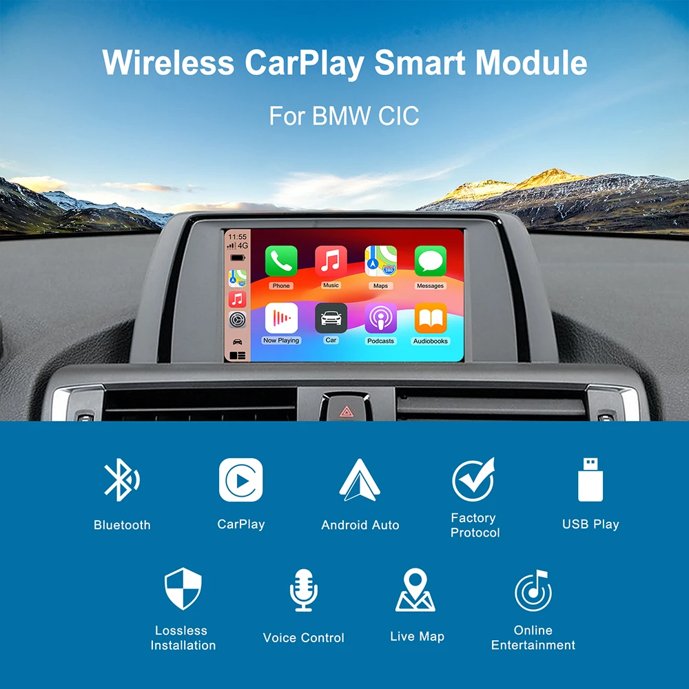 Беспроводной декодер интерфейса CarPlay Android Auto для BMW 5 6 7 серии F01 F02 2013-2015 CIC System Mirror
