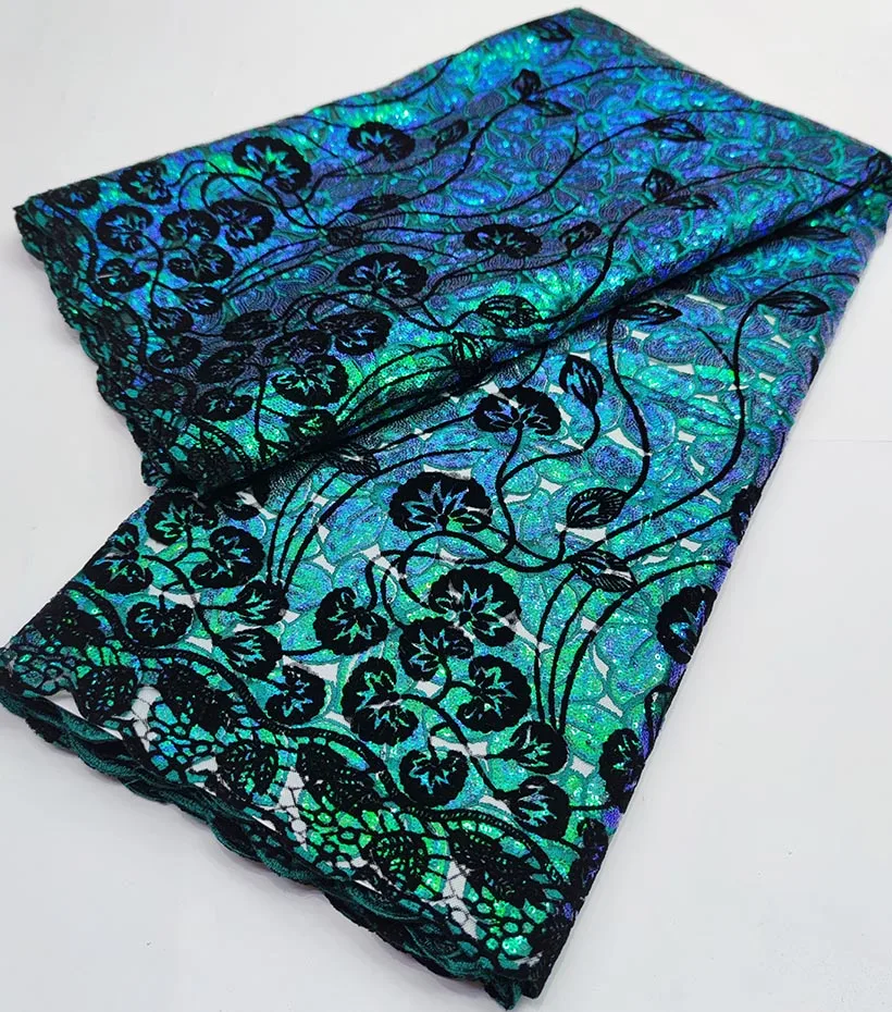 

Африканская сеточная кружевная ткань с блестками 2022, высококачественный нигерийский французский гипюр, тюль, кружевной Материал 5 ярдов дл...