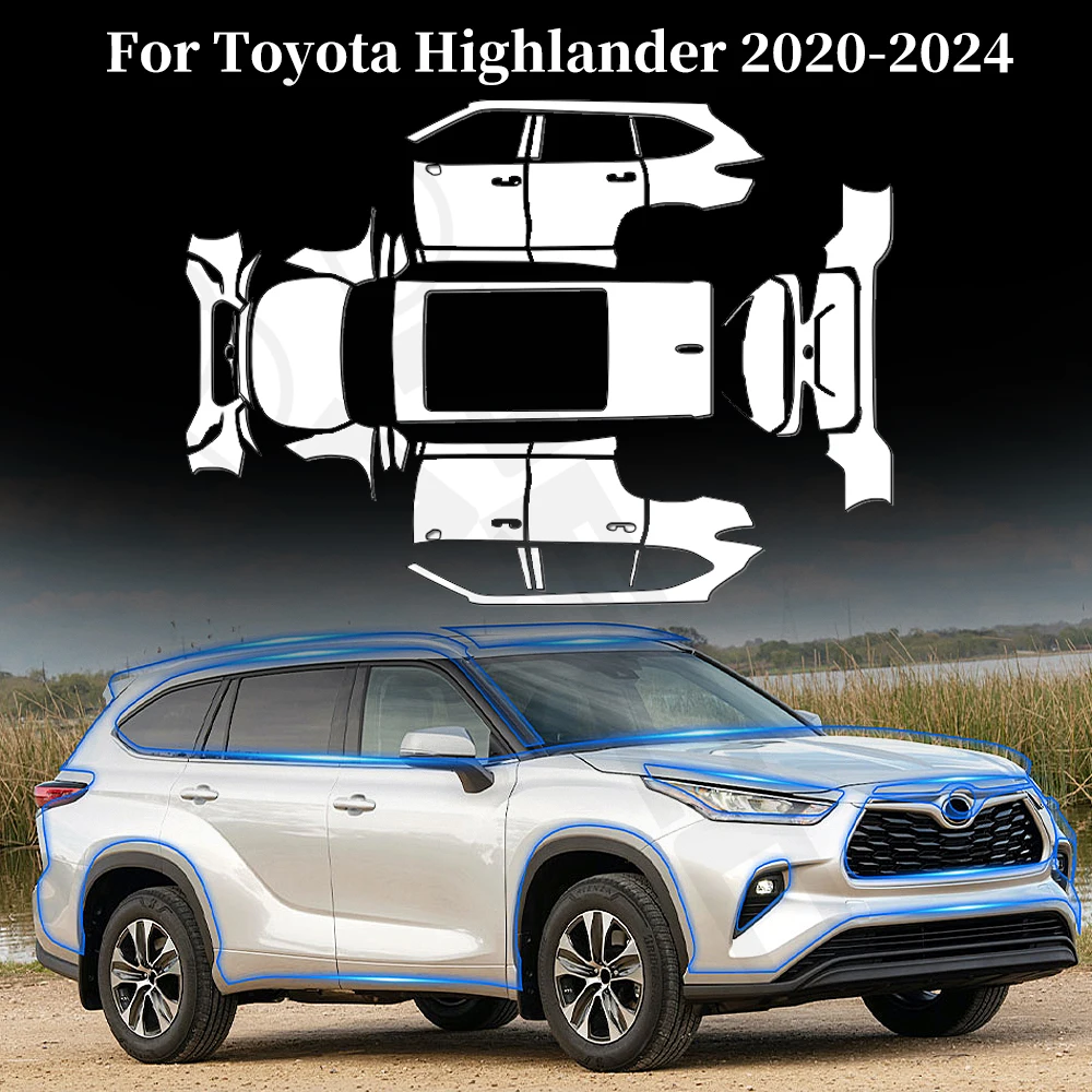 Для Toyota Highlander 2020-2024 защитная пленка из ТПУ от царапин, кузов автомобиля, предварительно вырезанный PPF, прозрачный бюстгальтер, устойчивый невидимый чехол