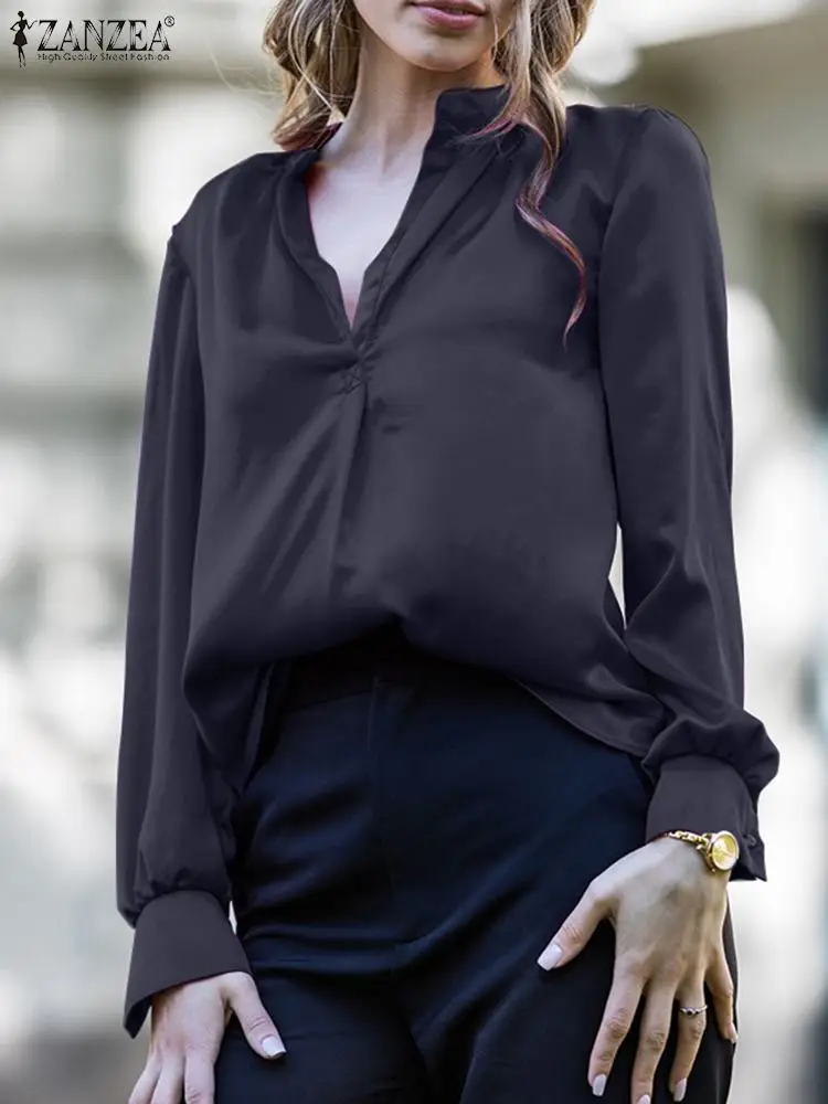 

Женская элегантная однотонная офисная рубашка ZANZEA в офисном стиле, модная атласная блузка с манжетами на пуговицах и длинным рукавом, модель 2023