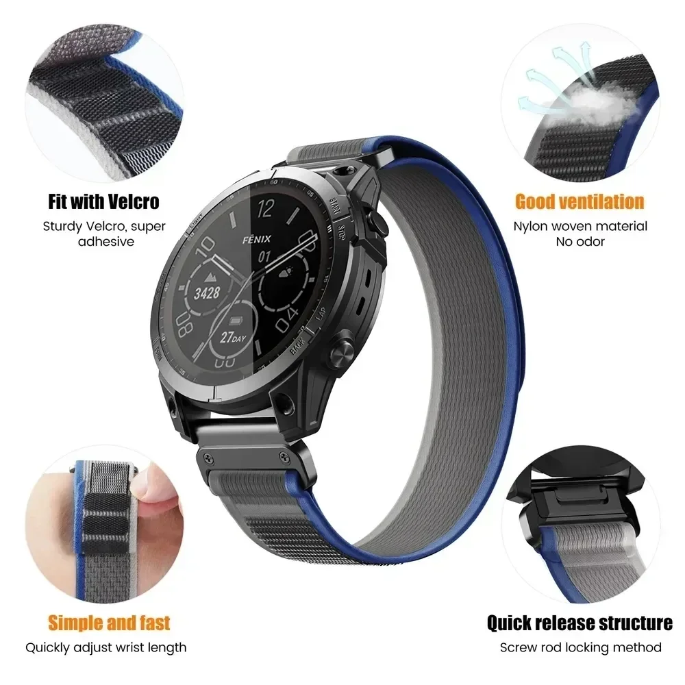 Фото Нейлоновые ремешки для часов 22 мм 26 мм для Garmin Tactix 8 Fenix 8 7X 7 Pro 47 мм 51 мм 6X Enduro 3 Браслет Сменный ремешок для часов №3