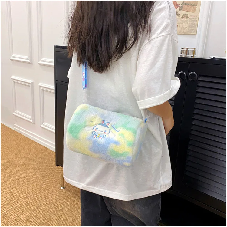 

Sanrio Plush Bag Kuromi Melody Cinnamoroll Colourful Plush Round Bucket Bag Small Shoulder Crossbody Plush Doll Toy Backpack Bag