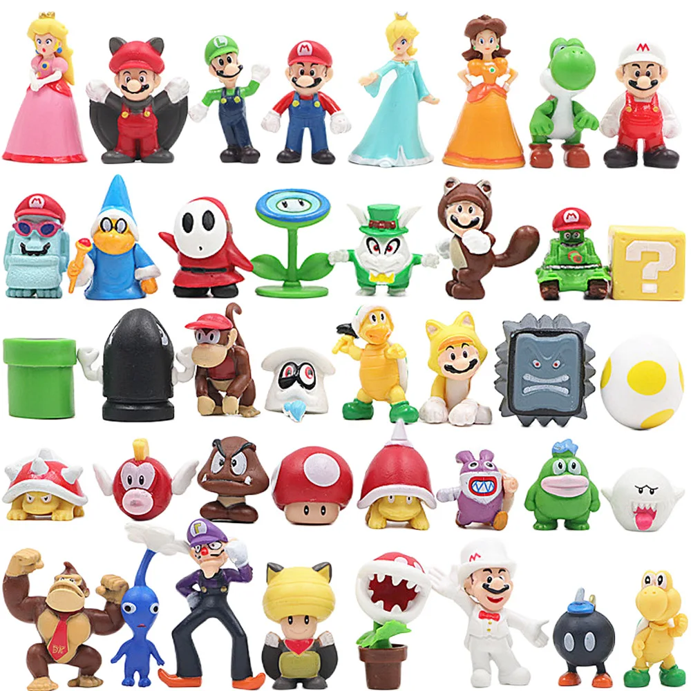 

2-6cm 12Pcs/24Pcs/48Pcs Super Mario Bros Action Figures Kawaii Bowser Anime Figure with Storage Bag for Children Toys Gifts