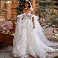 boho princess wedding dresses for women lace appliques beach bridal gown spaghetti straps backless bride gown vestidos de novia