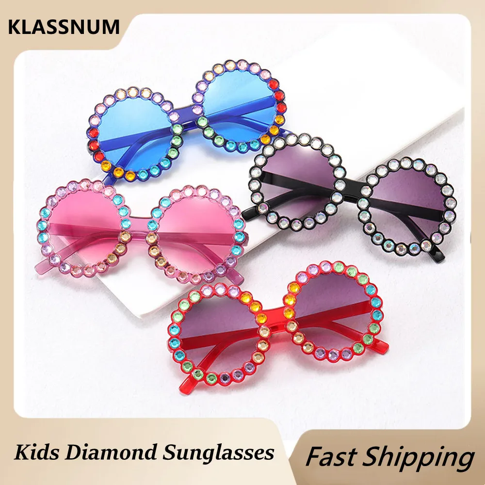 

Children Summer New Fshion Sunglasses Shiny Crystal Round Sun Glasses Shades Kids Colorful Rhinestone Eyewear UV400 Goggles