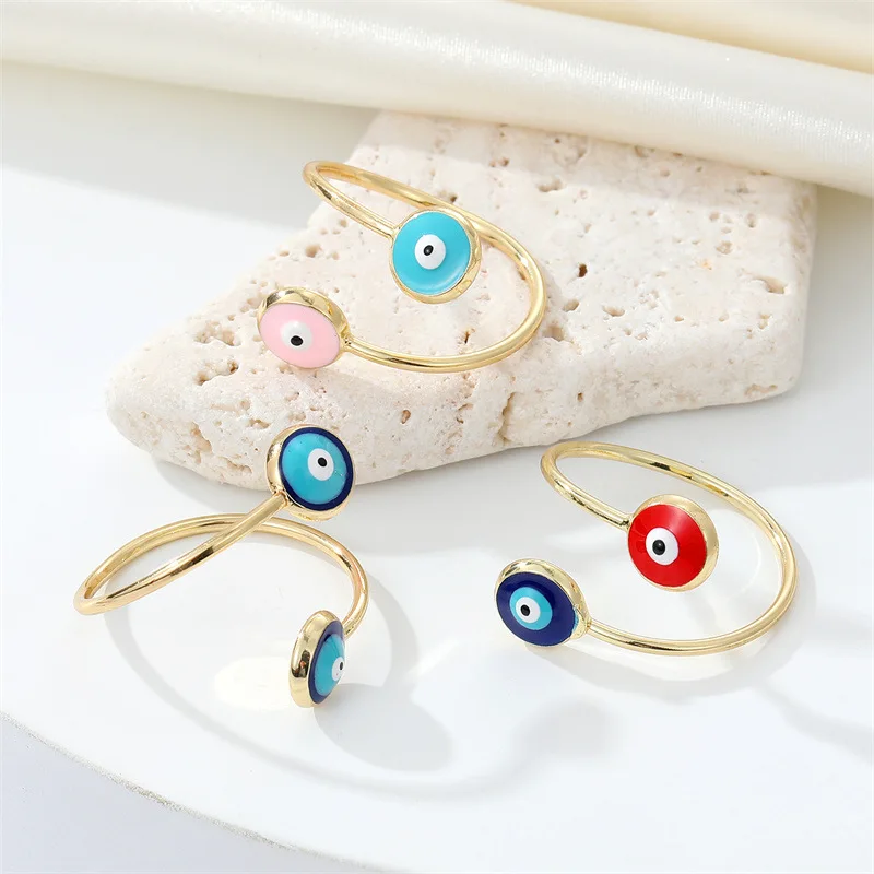 

Small Cute Bohemian Blue Eye Rings For Women Gold Color Evil Eye Adjustable Ring Jewelry Gift