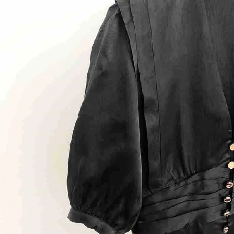 

Women Mini Dress Buttons Half Sleeve Vintage Robe