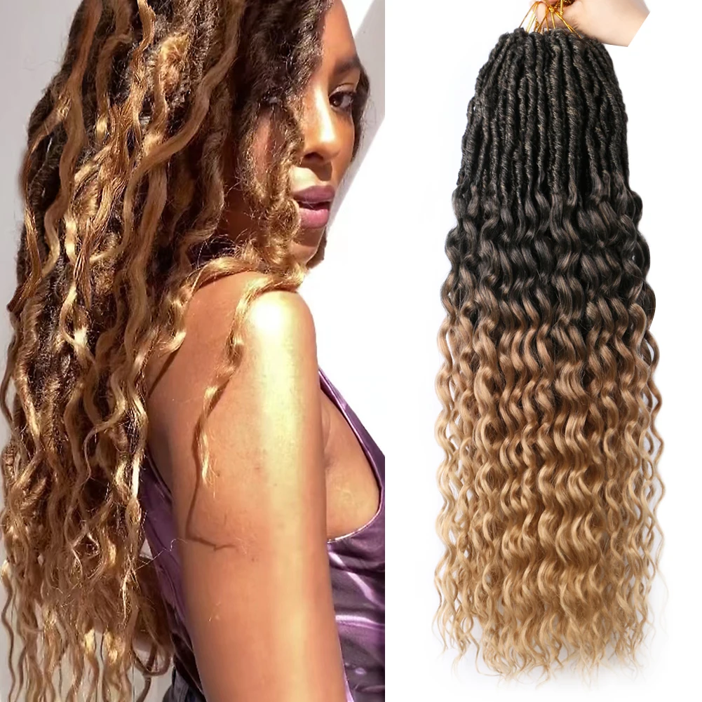 

Synthetic 30Inch Long Deep Wave Curly Faux Locs Crochet Braiding Hair Goddess Ombre Bohemian Soft Locks Braids Hair Extensions