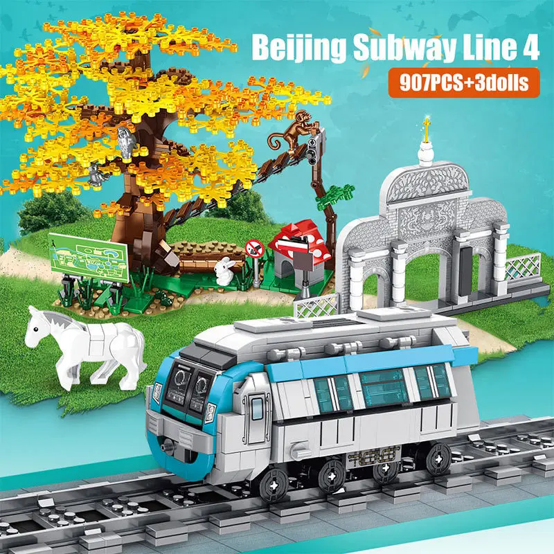 

City 907Pcs Rail Subway Station Railway Track Tree House Model Building Blocks Street View Metro Line Bricks Toys Kid Adult Gift