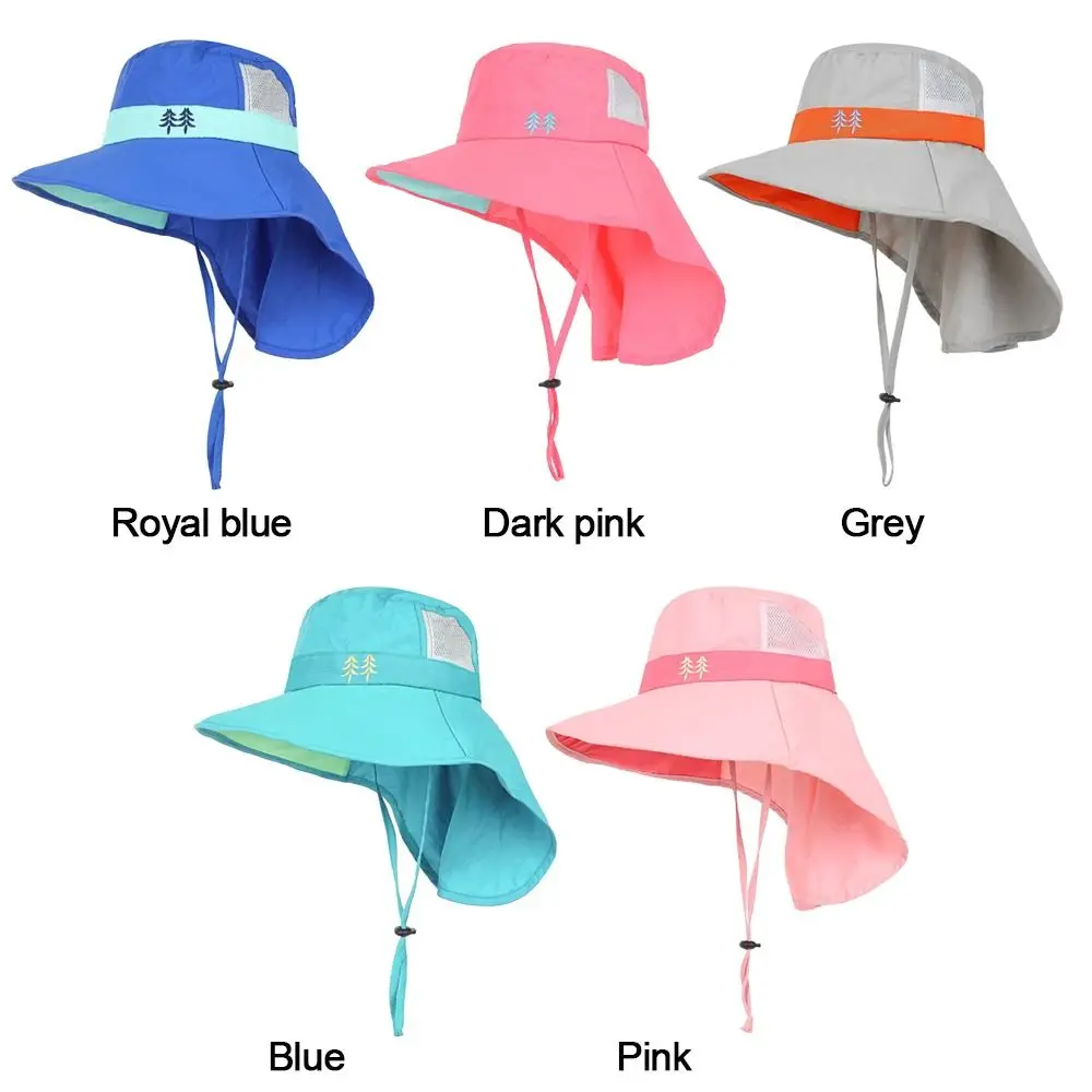Children Summer Bucket Hats UV Protection Outdoor Beach Sun Hat Boy Girl Flap Cap Adjustable Wide Brim Cap images - 6