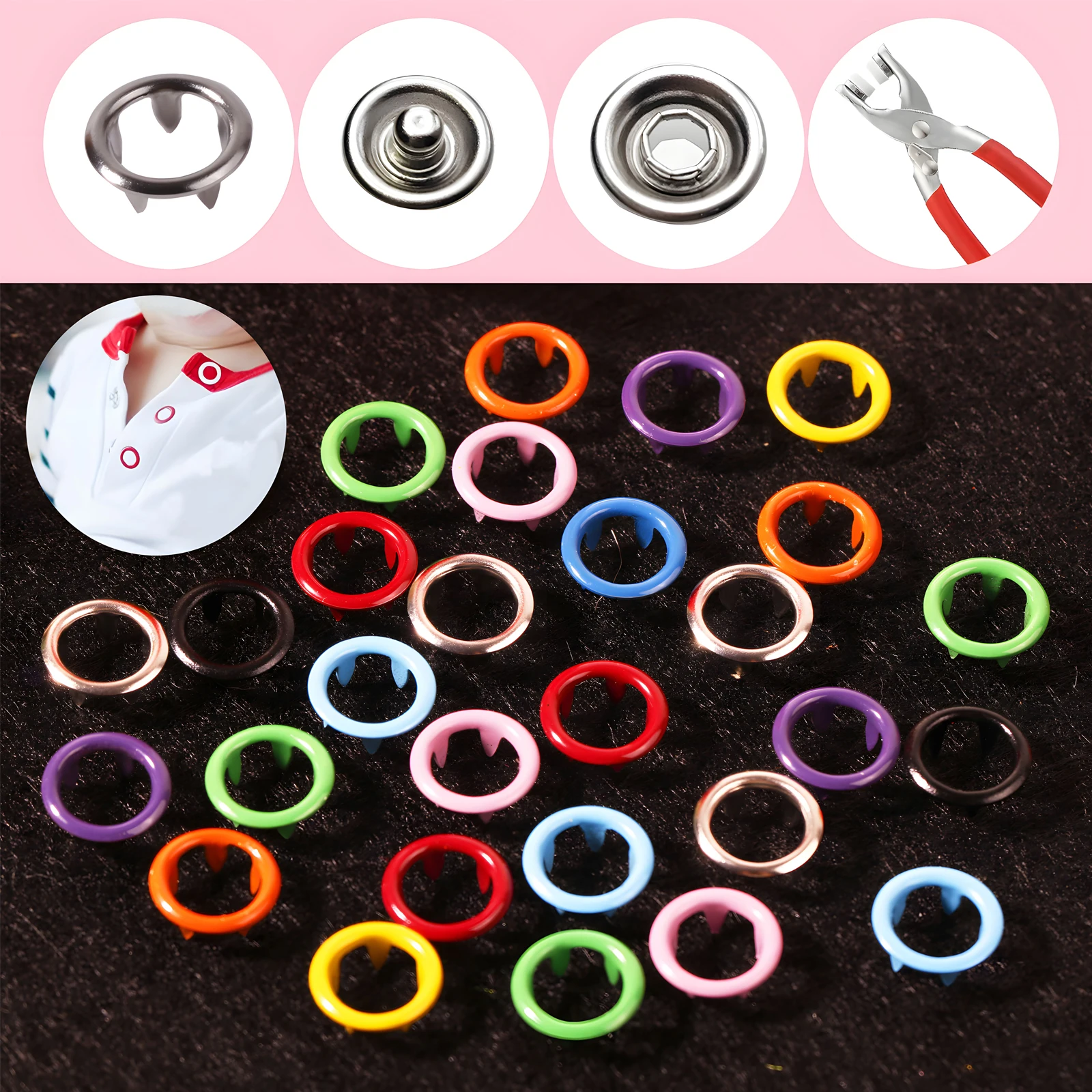 

50sets Metal Snap Buttons And Pliers Fasteners Kit For Clothes Sewing Supplies 9.5mm