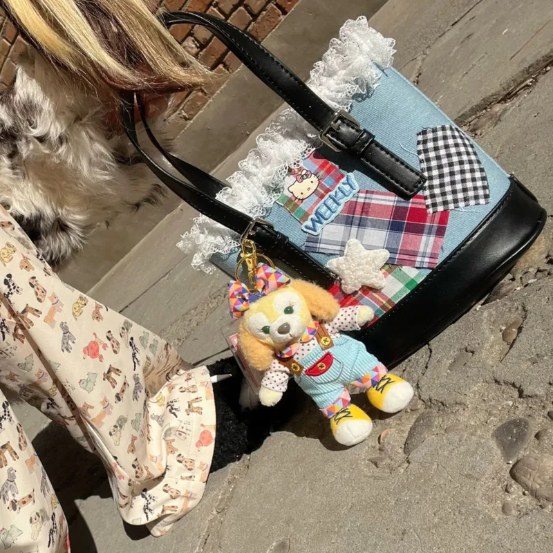 Сумка-ведро Miniso Sanrio Hellokitty Y2k ​ Кружевная лоскутная винтажная сумка с вышитыми