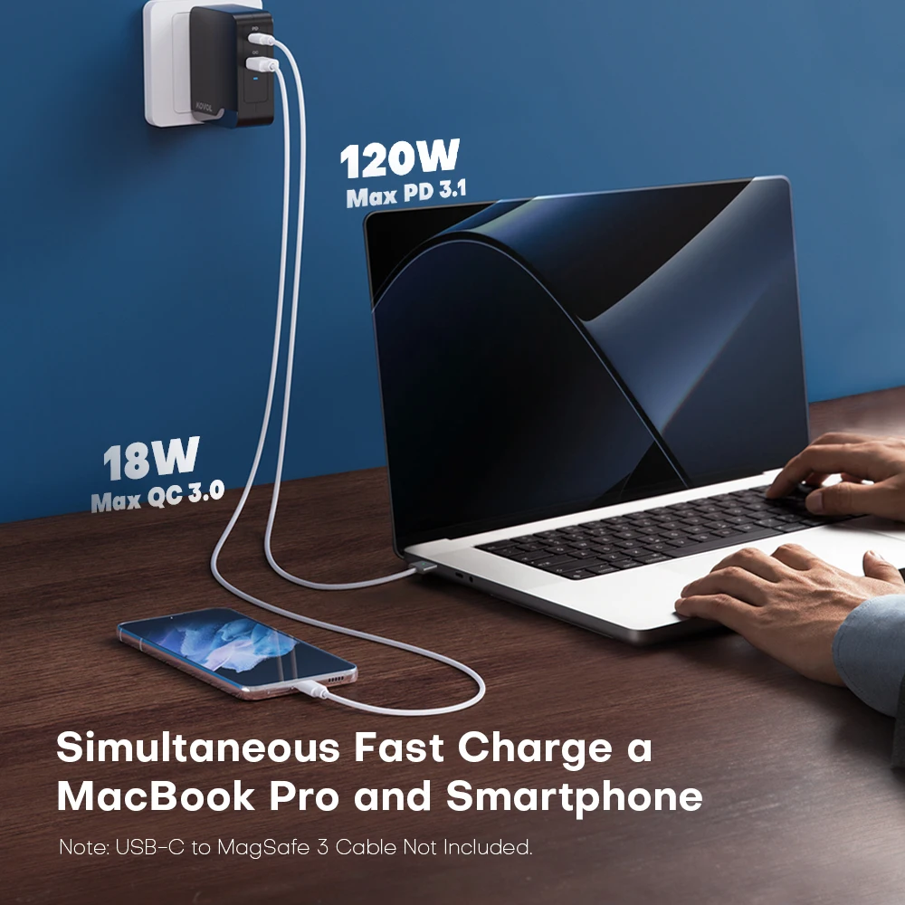 KOVOL 140W Fast Charging PPS USB Charger 120W Type C PD 3.1 3.0 QC Charge GaN 3 65W Quick Charger for MacBook Pro iPhone Samsung