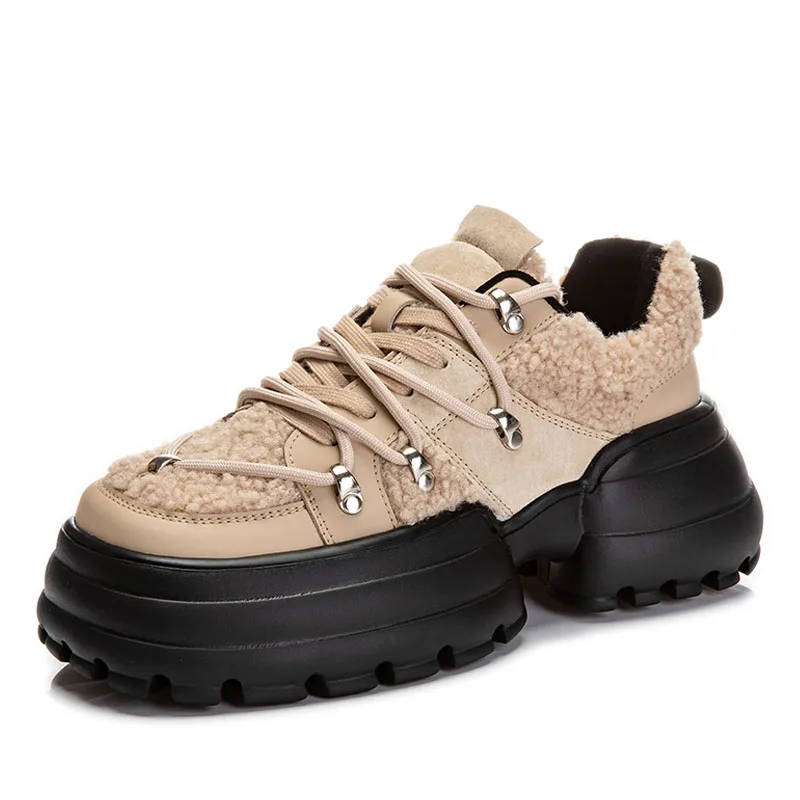 DRKANOL Fashion Winter Warm Shoes Women Casual Sneakers Thick Bottom Platform Height Increasing Trend Versatile Sneakers Female
