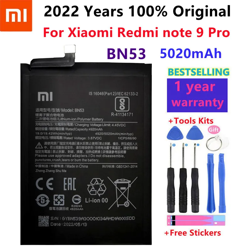 100 original new 5020mah bn53 replacement battery for xiaomi redmi note 9 pro bateria mobile phone batteries free tools free global shipping