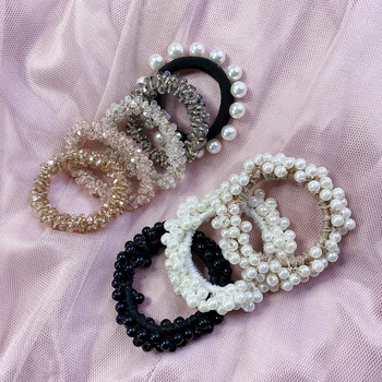 Crystal Hair Ornament Pearl Rubber Band Telephone Cord Head Rope Combination Bands New Headwear for Women Apparel Accessories 1