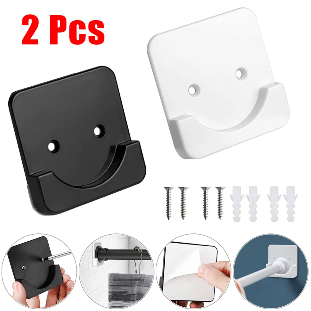 

2sets Universal Shower Curtain Rod Mount Holder Adhesive Shower Rod Tension Retainer No Drilling Bathroom Products