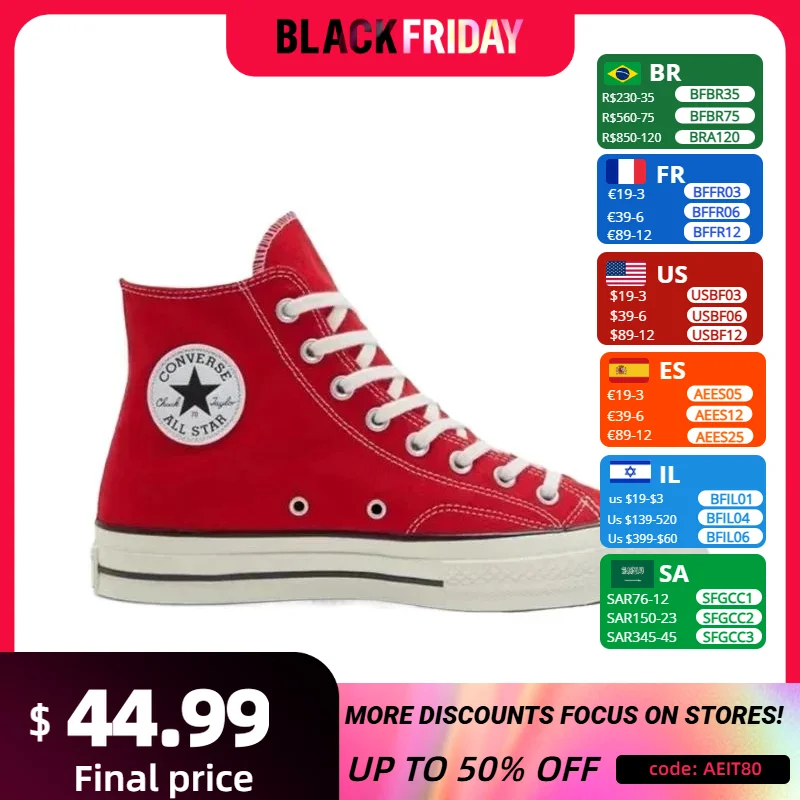 Converse 1970s All Star Men and Women Skateboarding Shoes High-top Outdoor Lightweight Vintage Sneaker Red