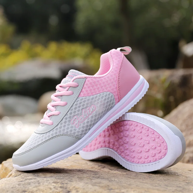 Casual Fashion Women's Sneakers Ventilation Mesh Soft Sole Workout Shoes Cotton Lace Up Anti-Skid Hiking Riding Flats In Summer