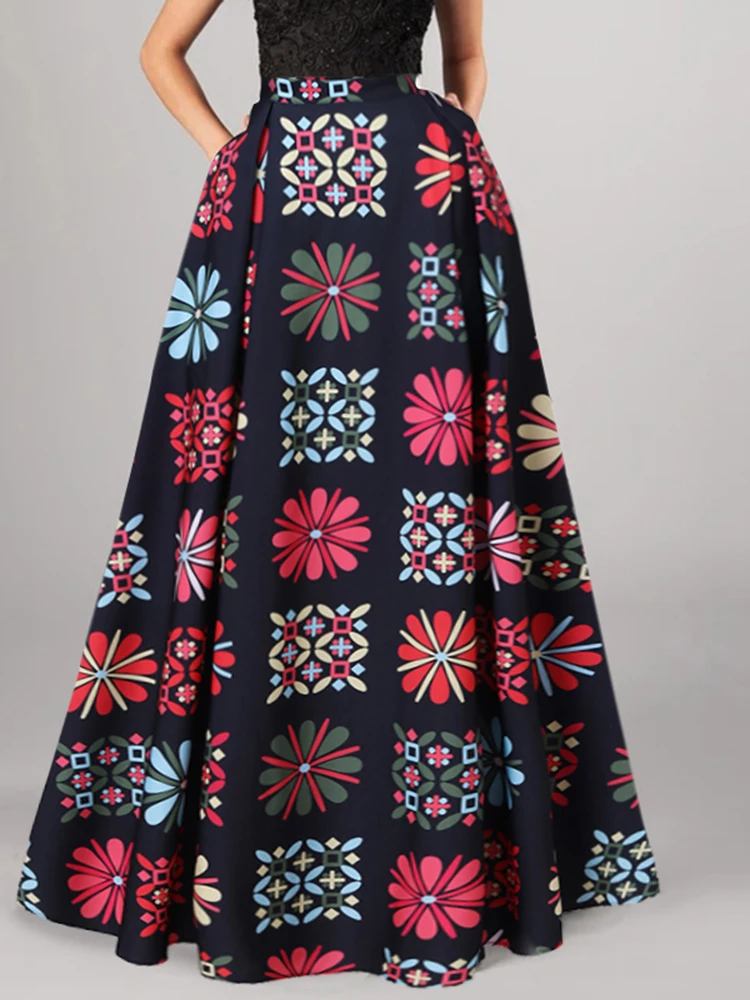

2022 Summer Women Fashion Bohemian Maxi Skirts Geometric Print Sexy High Waist Long Skirts Casual Vintage Party Bottoms Clothes