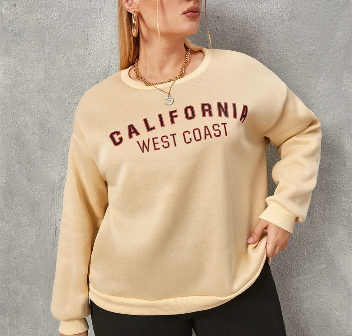 Plus Size Sweatshirts Women Loose Long Sleeve Shirts Letter Graphic Printing Autumn Oversize Hoodies Pullover Streetwear