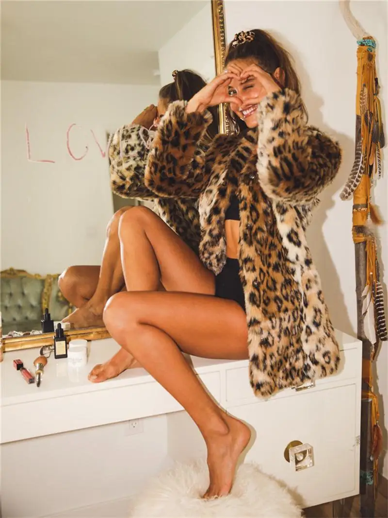 Women's Clothing Autumn/Winter 2022 New Leopard Print Coat Plush Medium Long Thick Fur Jacket Loose Wool