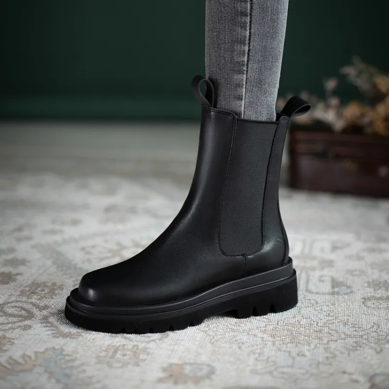 winter The New fashion Round head Elasticity boots black student Casual Comfortable Thick heel Women boots size 34-42