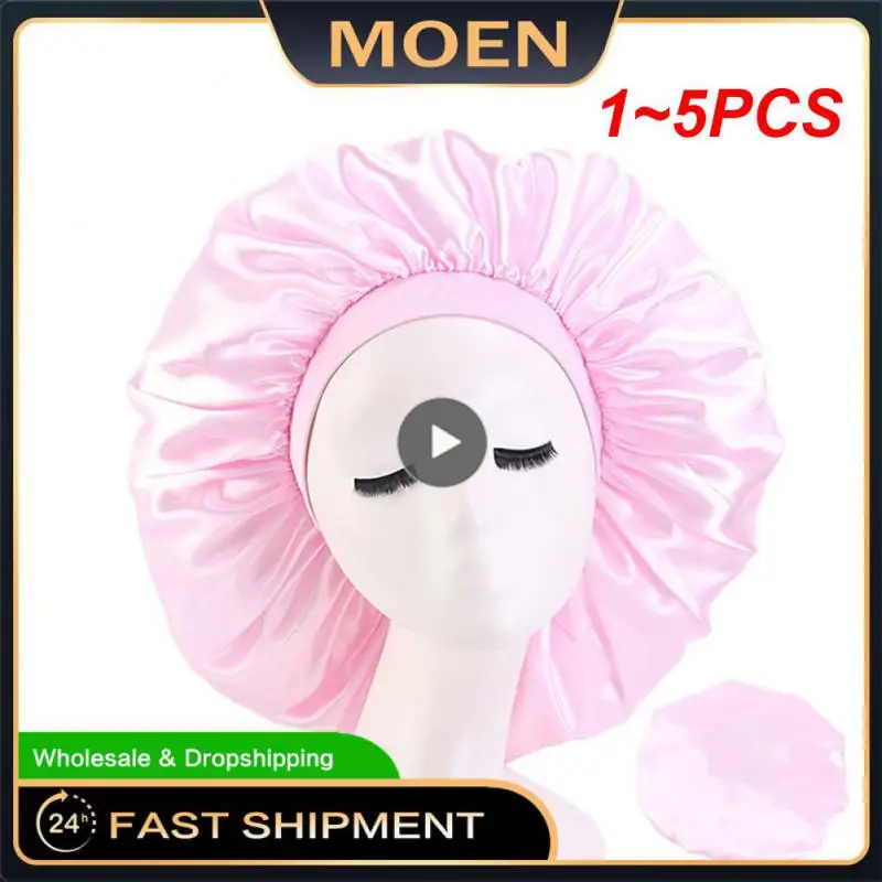 

1~5PCS Women Night Sleep Hair Caps Silky Bonnet Satin Double Layer Adjust Head Cover Hat For Curly Springy Hair Styling
