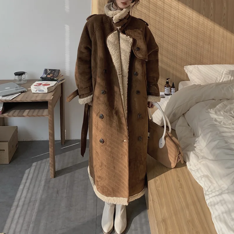 New Mid-length Button Cotton Jacket Women Winter 2023 Women's Deerskin Cashmere Lamb Wool Coat Fashion Outer Wear Thick Coat